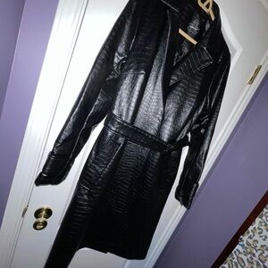 Rockin’ Black Textured Faux Leather Trench Coat with Belt